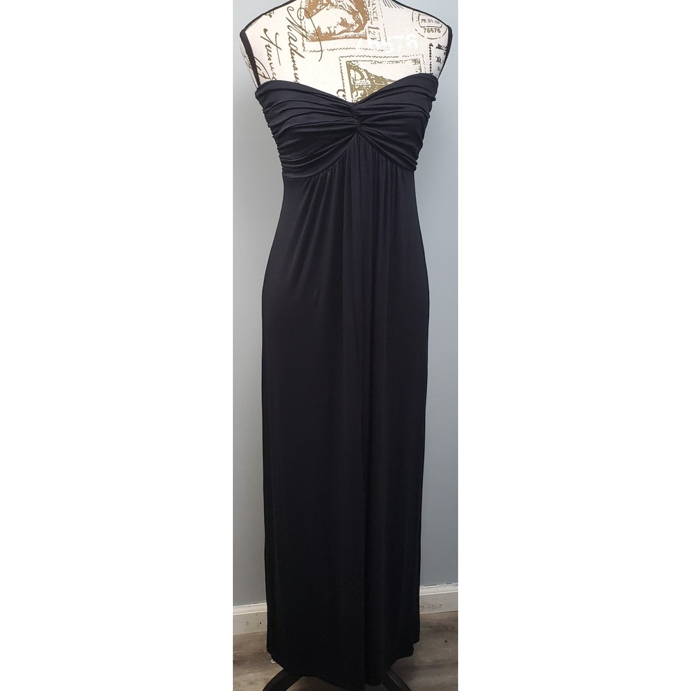 Pookie & Sebastian Strapless Maxi Dress Womens S Black Ruched Off the Shoulder